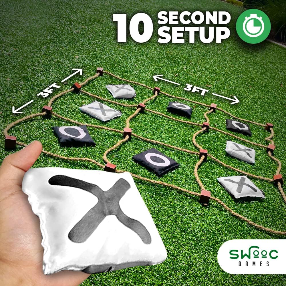 Size 3ftx3ft Swooc Games® - Giant Tic Tac Toe Game Outdoor (All Weather) | 3ft x 3ft | Instant Setup, No Assembly | Giant Outdoor Games for Adults and Family | Outside Toys | Large Lawn & Backyard Fun | Yard Game